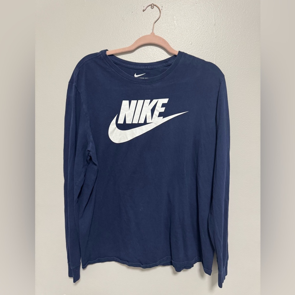 Nike Long Sleeve Logo Tee in Navy and White - Picture 2 of 7